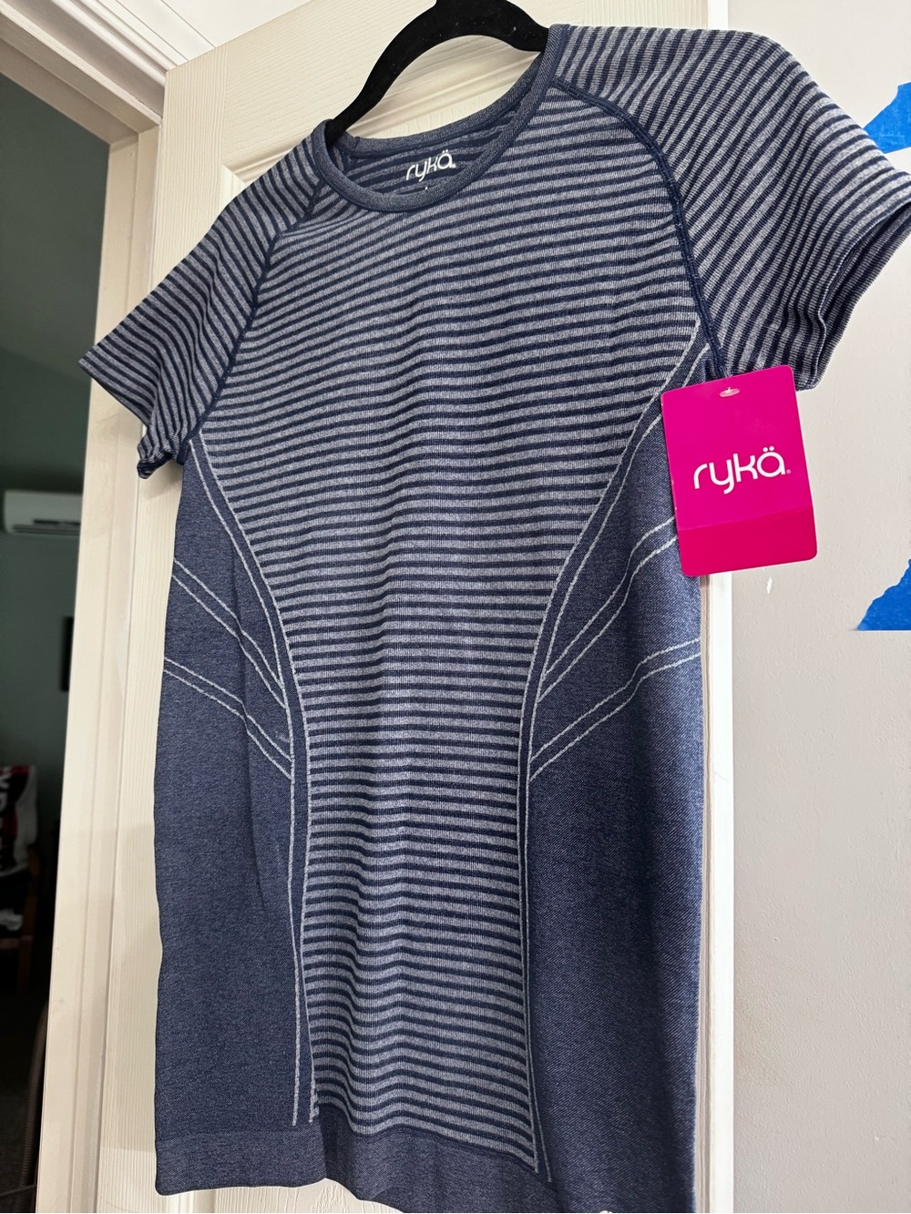 Ryka Navy and Heather Gray Striped Athletic Top